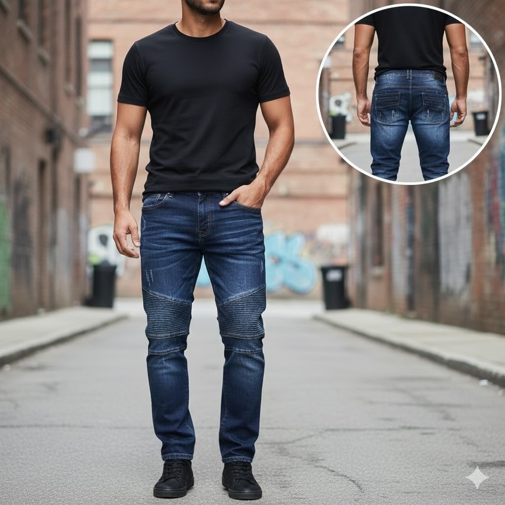 XRAY JEANS Mens Dark Wash Stretch Denim Moto‎ Jeans Distressed Style 34/30